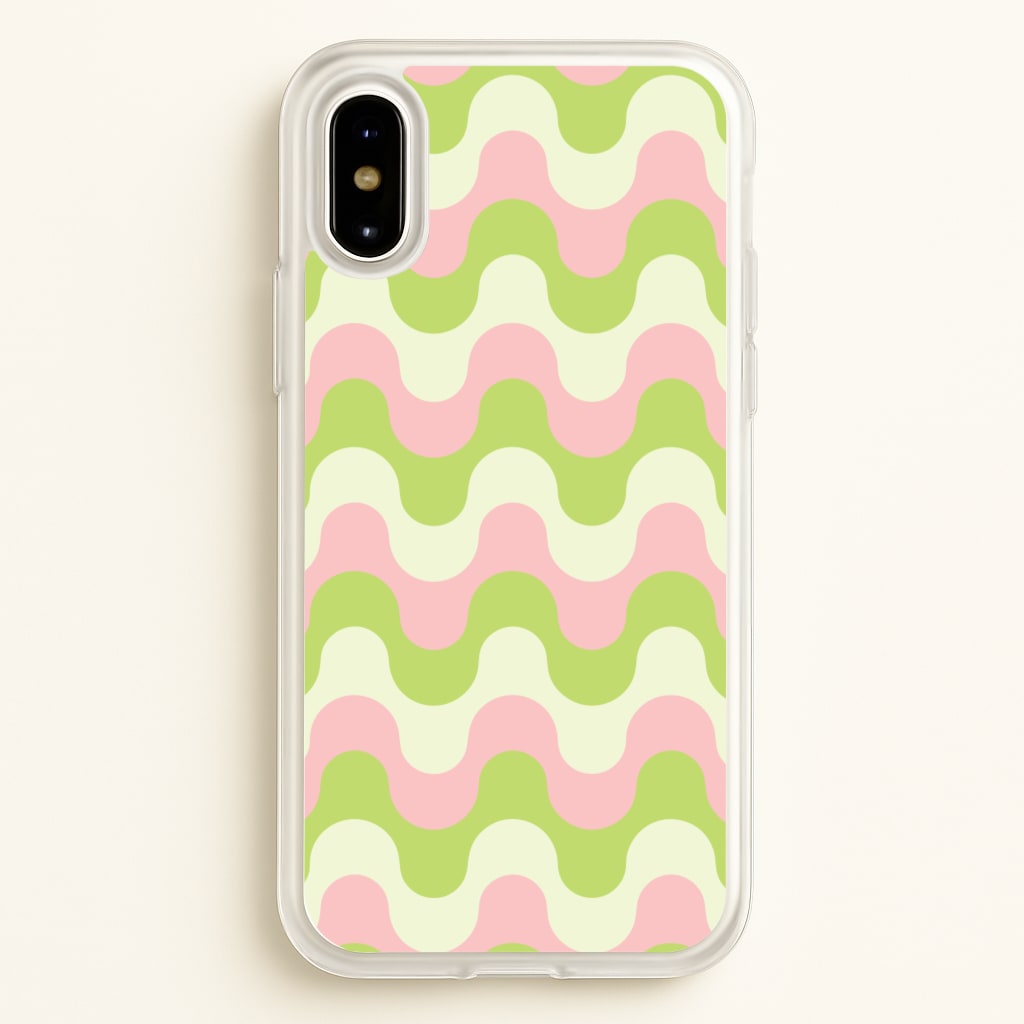 Green And Pink Retro Waves Pattern - Abstract Patterns Phone Case for iPhone X / XS