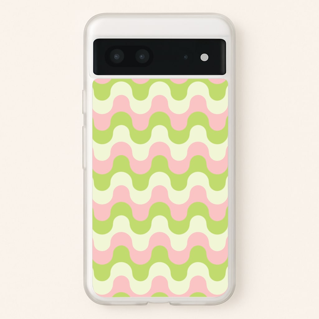 Green And Pink Retro Waves Pattern - Abstract Patterns Phone Case for Google Pixel 7