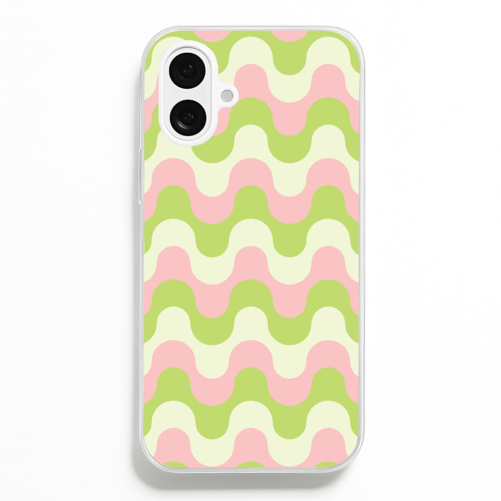 Green And Pink Retro Waves Pattern - Abstract Patterns Phone Case for iPhone 16 Plus