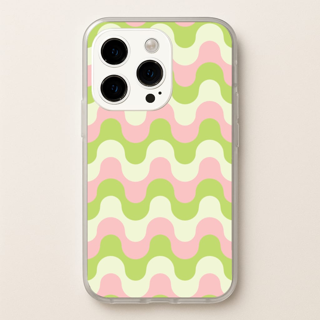 Green And Pink Retro Waves Pattern - Abstract Patterns Phone Case for iPhone 15 Pro