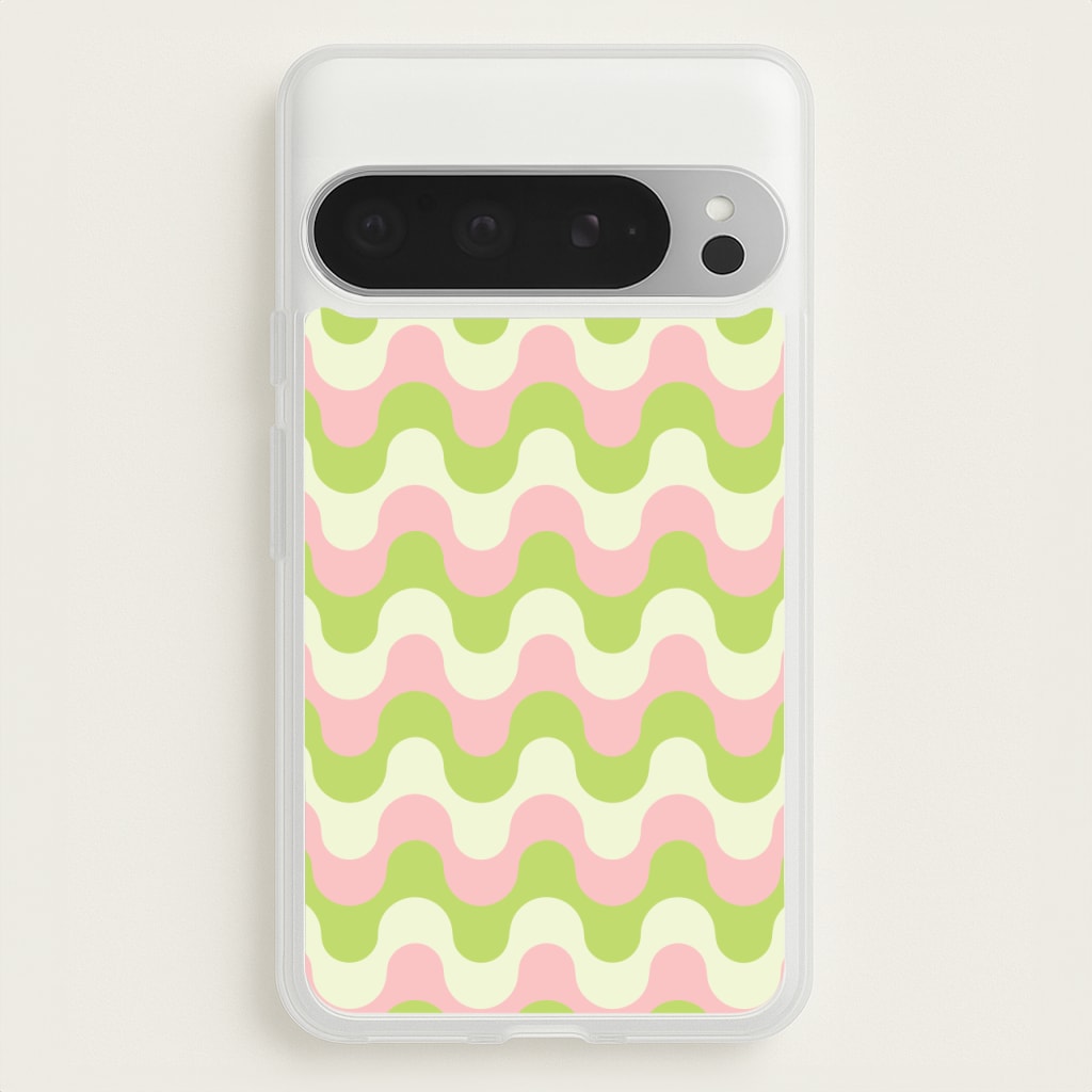 Green And Pink Retro Waves Pattern - Abstract Patterns Phone Case for Google Pixel 9 Pro XL