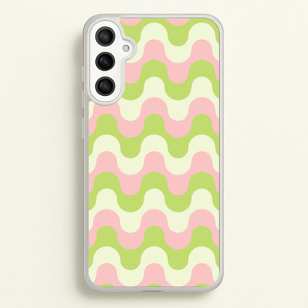 Green And Pink Retro Waves Pattern - Abstract Patterns Phone Case for Galaxy A34