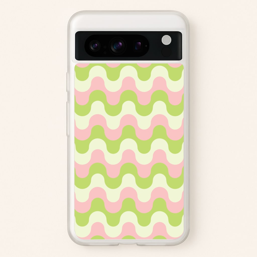 Green And Pink Retro Waves Pattern - Abstract Patterns Phone Case for Google Pixel 8 Pro