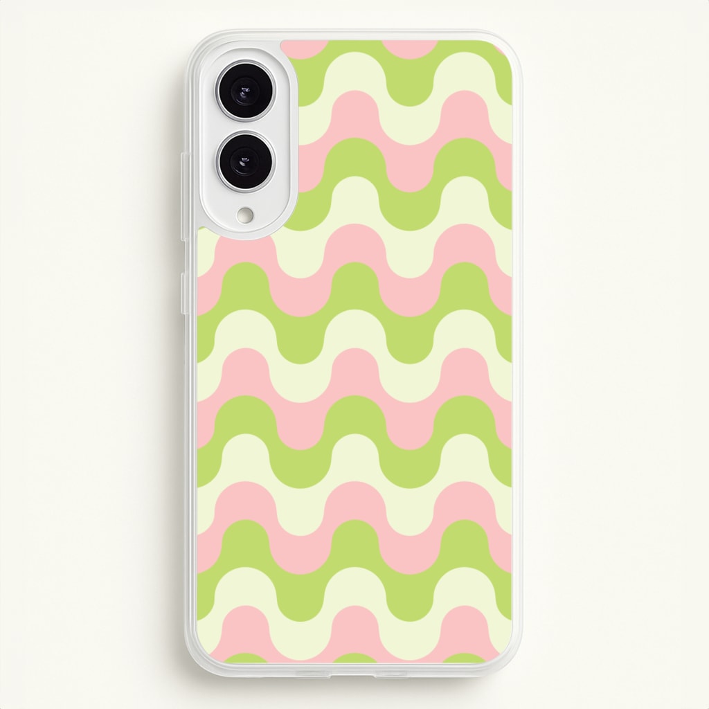 Green And Pink Retro Waves Pattern - Abstract Patterns Phone Case for Galaxy S25 Edge