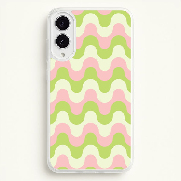 Green And Pink Retro Waves Pattern - Abstract Patterns Phone Case for Galaxy S25 Edge