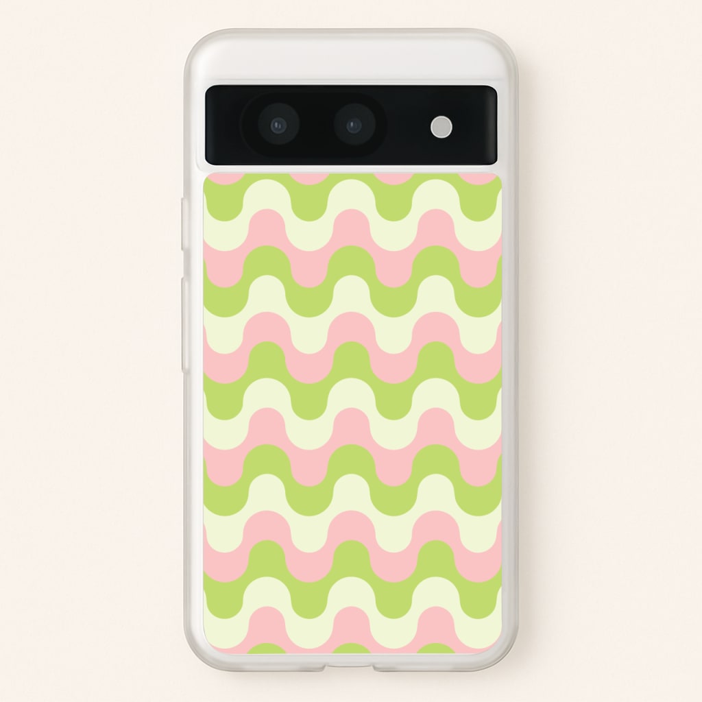 Green And Pink Retro Waves Pattern - Abstract Patterns Phone Case for Google Pixel 8a