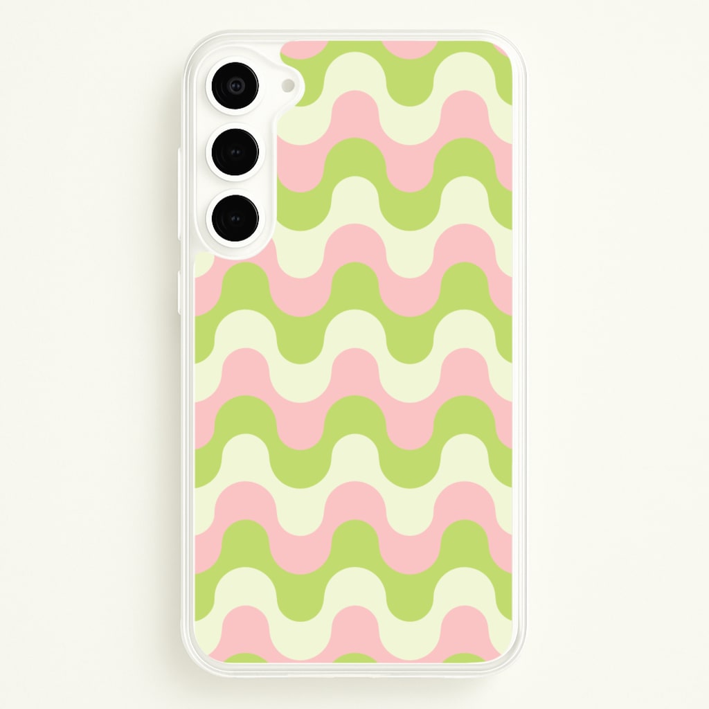 Green And Pink Retro Waves Pattern - Abstract Patterns Phone Case for Galaxy S23 Plus