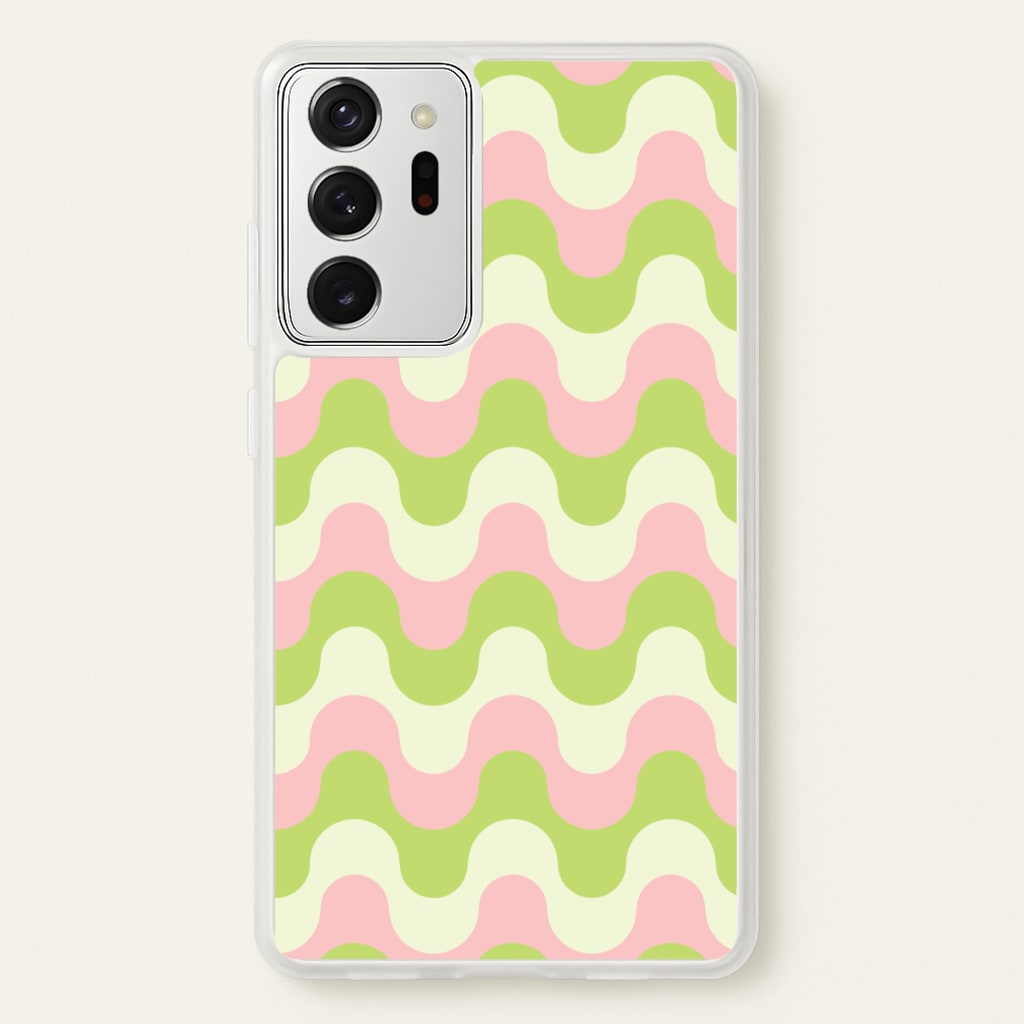 Green And Pink Retro Waves Pattern - Abstract Patterns Phone Case for Galaxy Note 20 Ultra