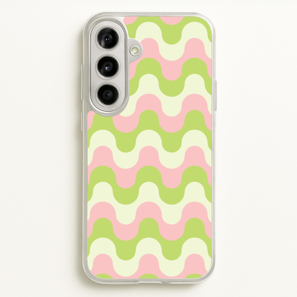 Green And Pink Retro Waves Pattern - Abstract Patterns Phone Case for Galaxy A56