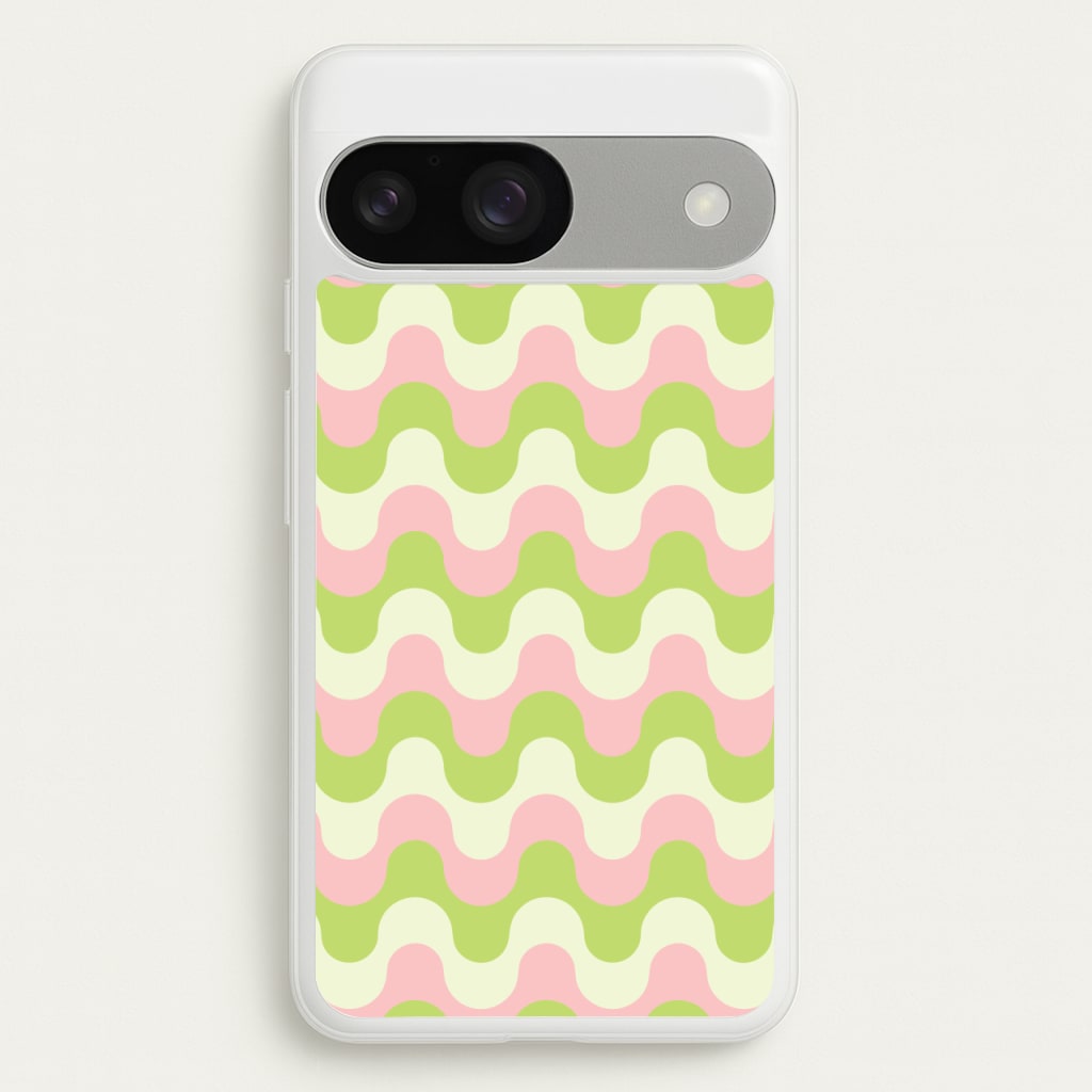 Green And Pink Retro Waves Pattern - Abstract Patterns Phone Case for Google Pixel 9 / 9 Pro
