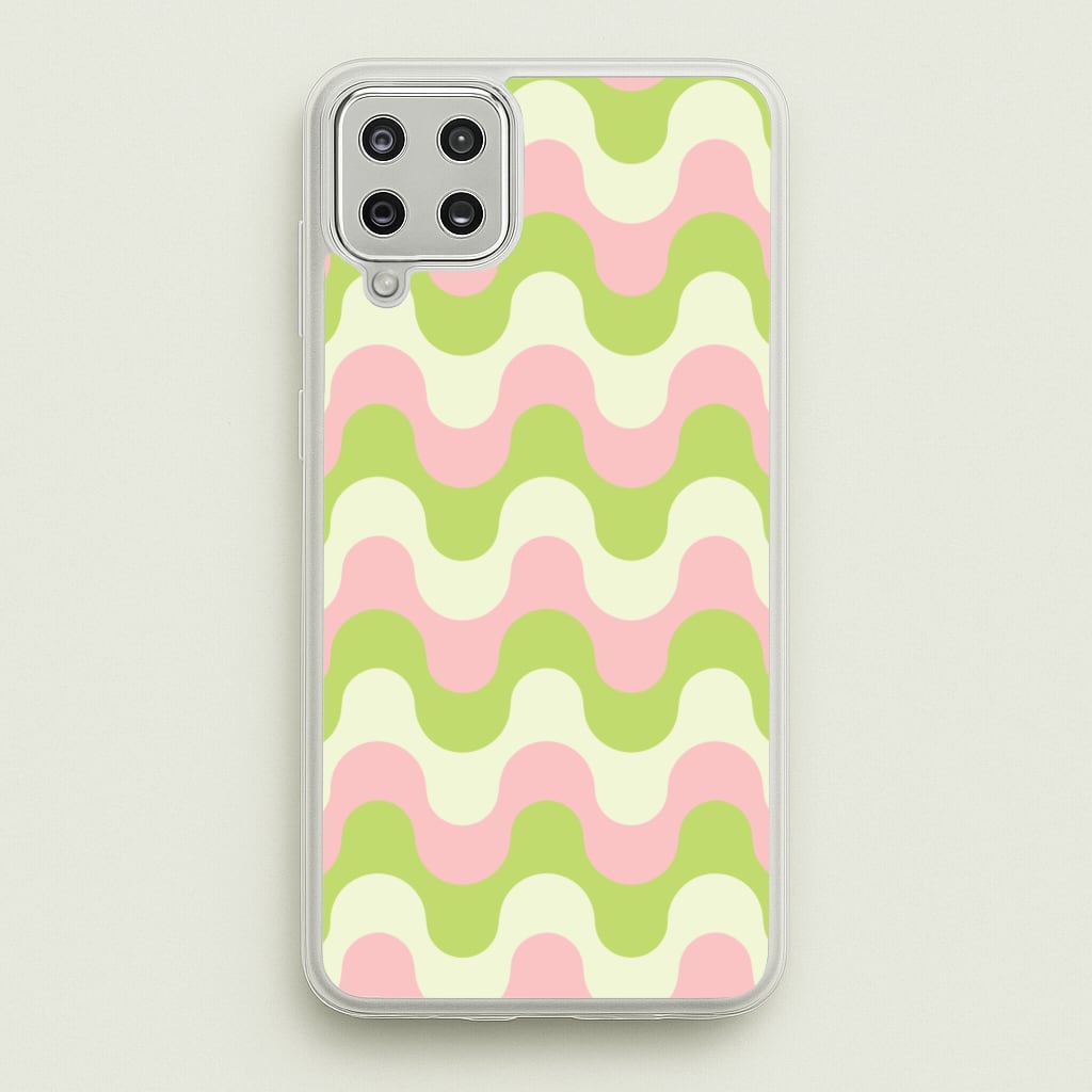 Green And Pink Retro Waves Pattern - Abstract Patterns Phone Case for Galaxy A12