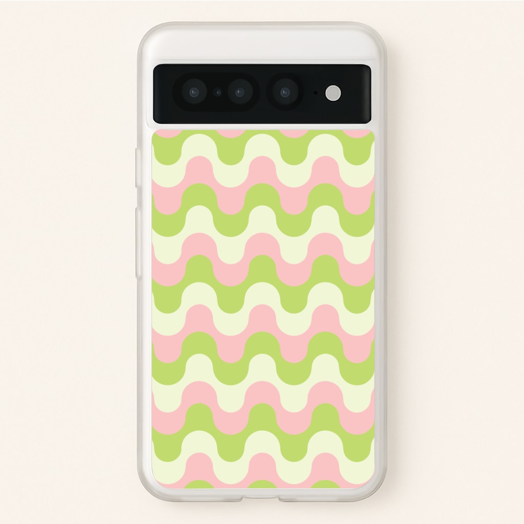 Green And Pink Retro Waves Pattern - Abstract Patterns Phone Case for Google Pixel 7 Pro