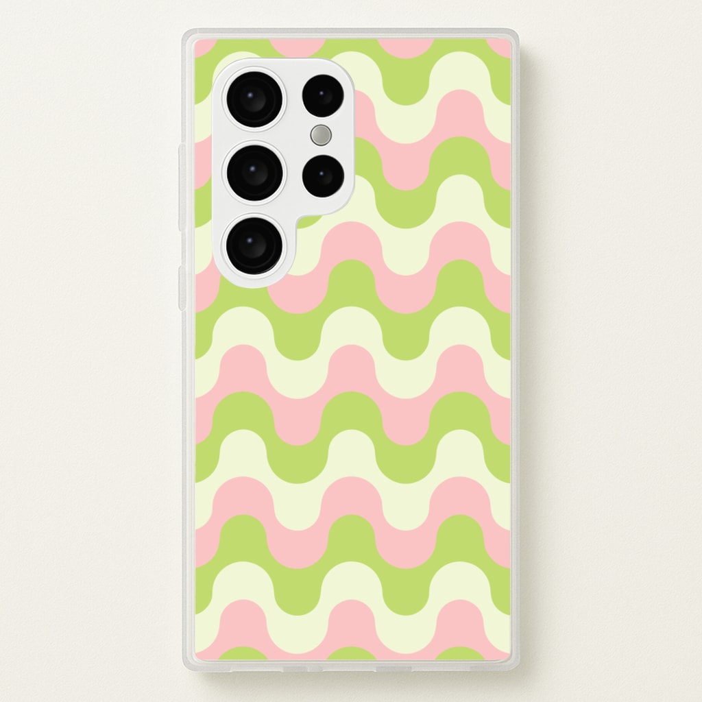 Green And Pink Retro Waves Pattern - Abstract Patterns Phone Case for Galaxy S24 Ultra
