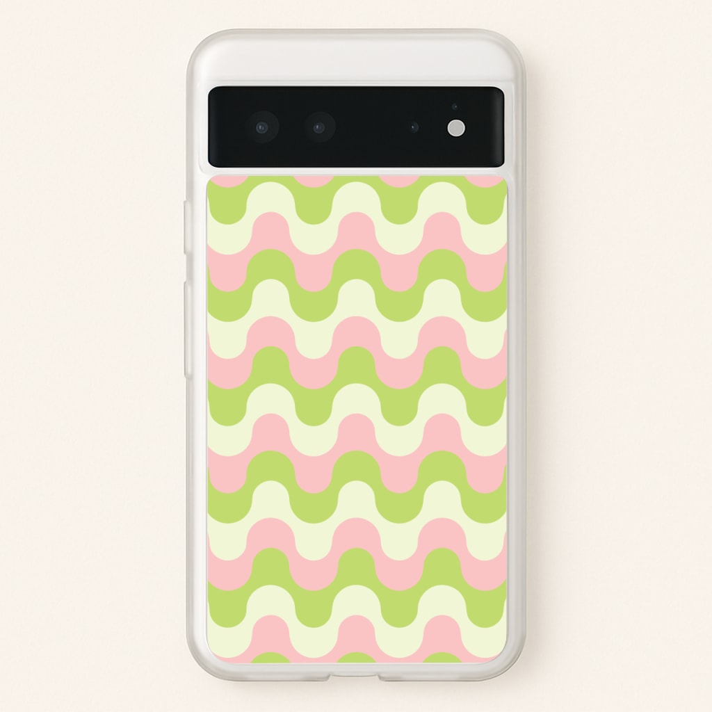 Green And Pink Retro Waves Pattern - Abstract Patterns Phone Case for Google Pixel 6