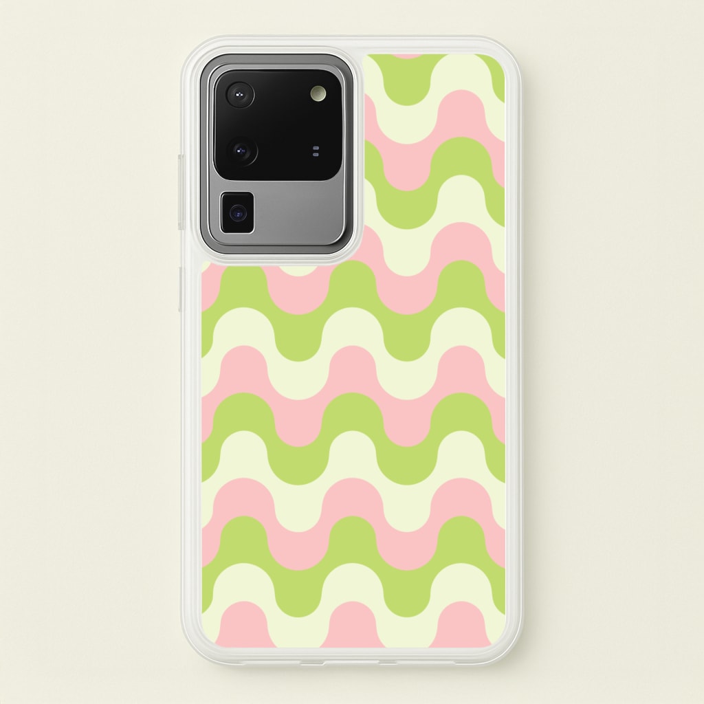 Green And Pink Retro Waves Pattern - Abstract Patterns Phone Case for Galaxy S20 Ultra