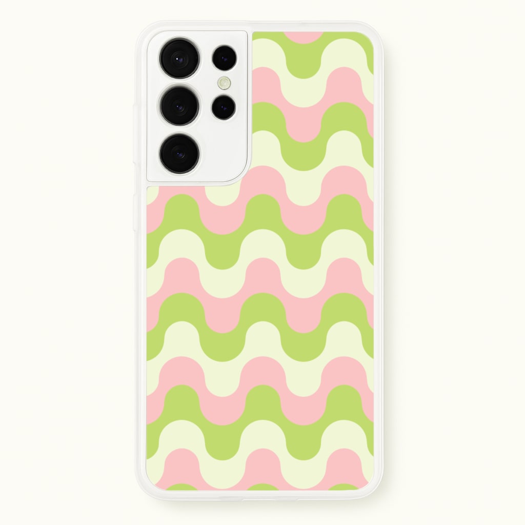 Green And Pink Retro Waves Pattern - Abstract Patterns Phone Case for Galaxy S21 Ultra