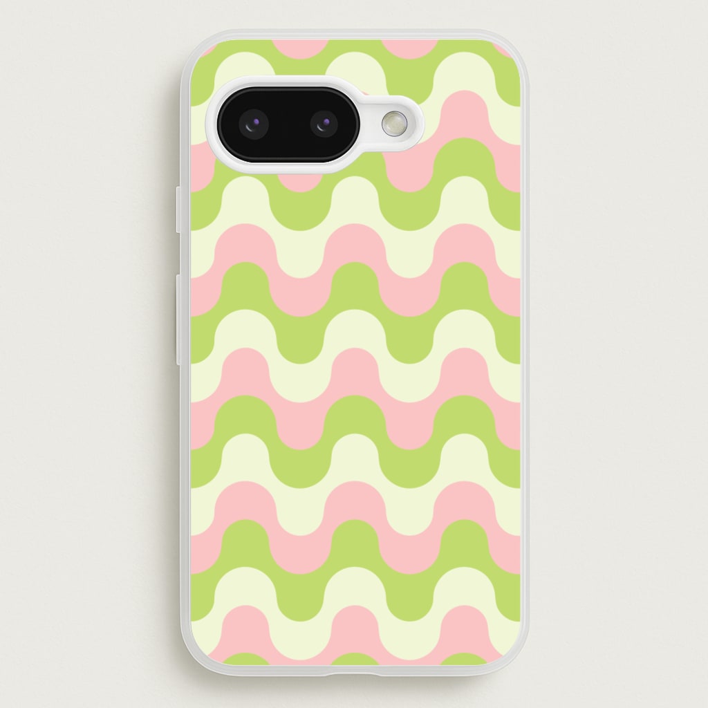 Green And Pink Retro Waves Pattern - Abstract Patterns Phone Case for Google Pixel 9a