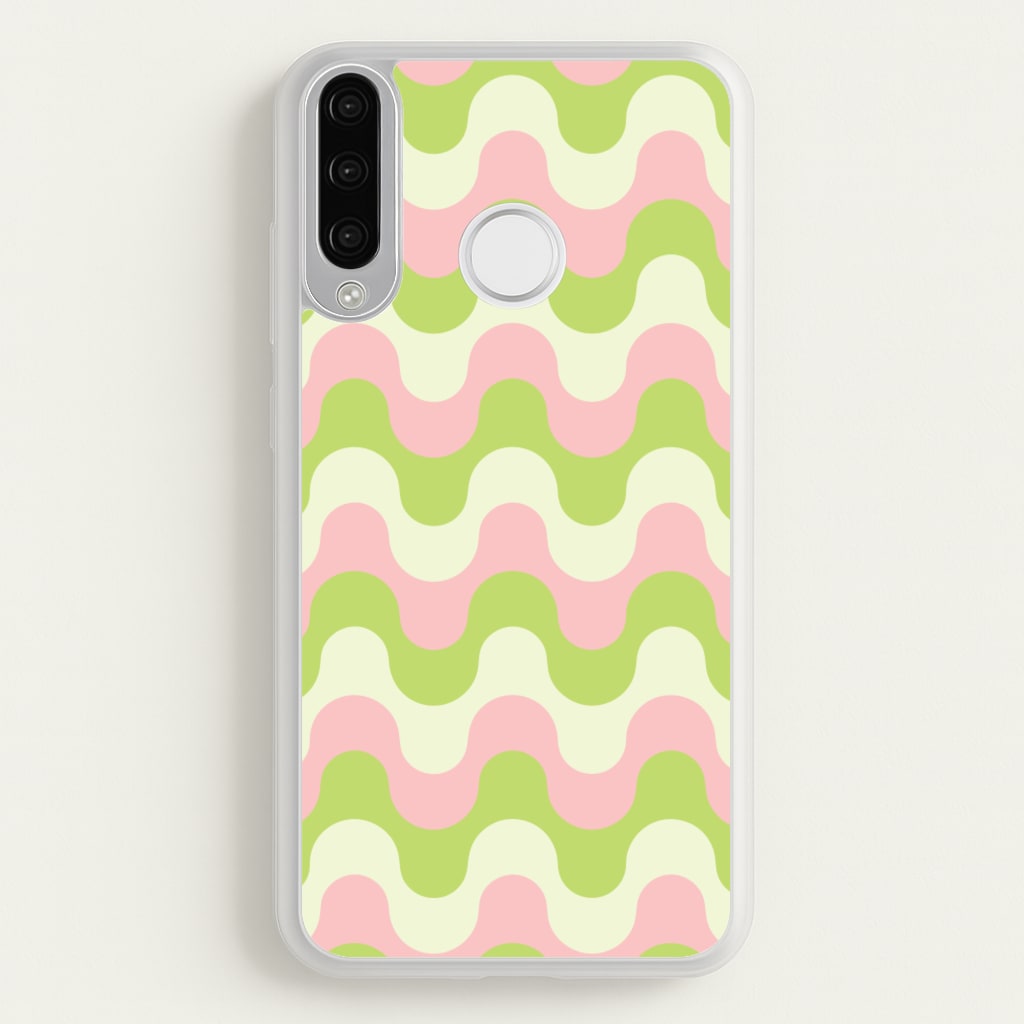 Green And Pink Retro Waves Pattern - Abstract Patterns Phone Case for Huawei P30 Lite