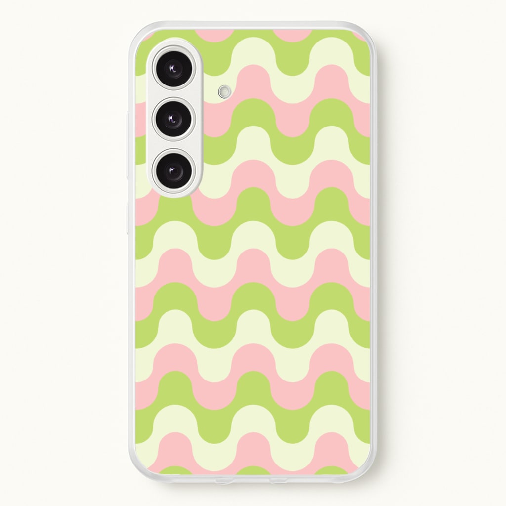 Green And Pink Retro Waves Pattern - Abstract Patterns Phone Case for Galaxy S25