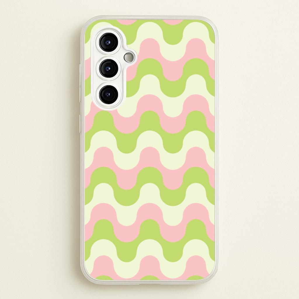 Green And Pink Retro Waves Pattern - Abstract Patterns Phone Case for Galaxy A54
