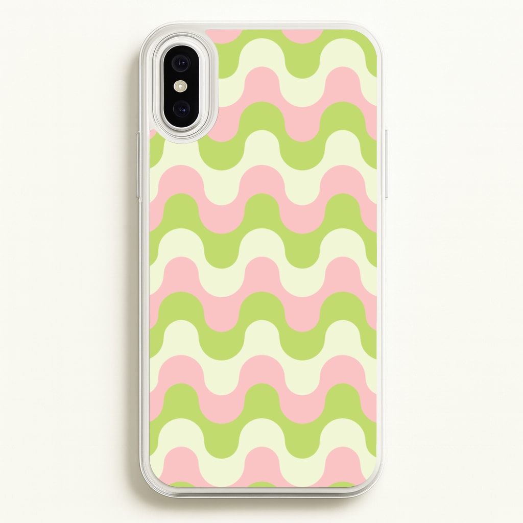 Green And Pink Retro Waves Pattern - Abstract Patterns Phone Case for iPhone XS Max