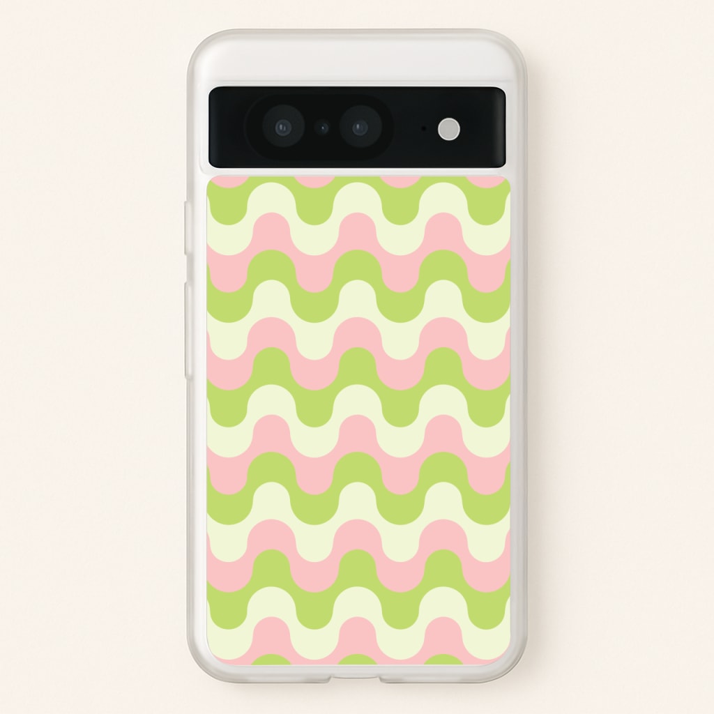 Green And Pink Retro Waves Pattern - Abstract Patterns Phone Case for Google Pixel 8
