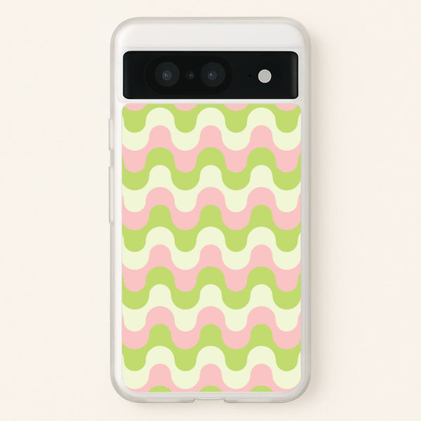 Green And Pink Retro Waves Pattern - Abstract Patterns Phone Case for Google Pixel 8