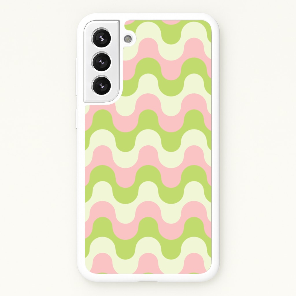 Green And Pink Retro Waves Pattern - Abstract Patterns Phone Case for Galaxy S22 Plus