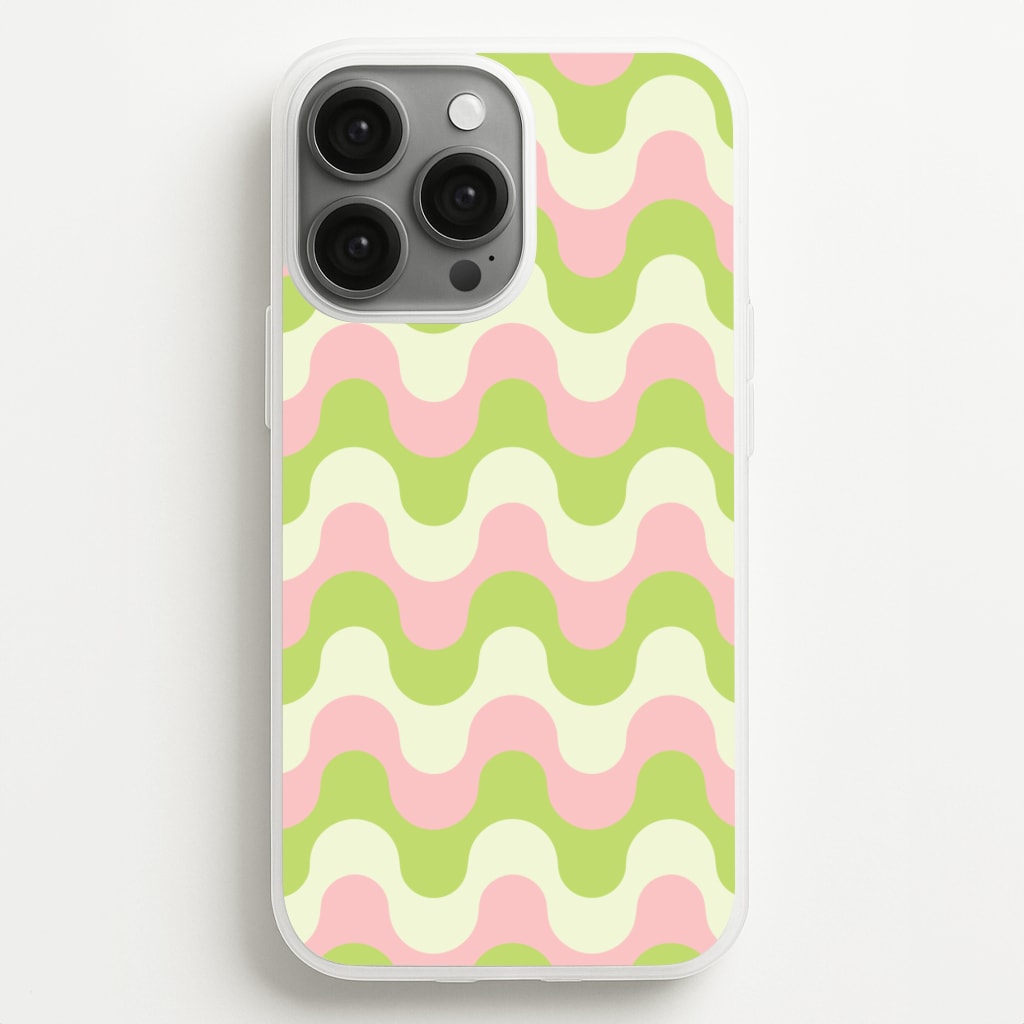 Green And Pink Retro Waves Pattern - Abstract Patterns Phone Case for iPhone 13 Pro Max