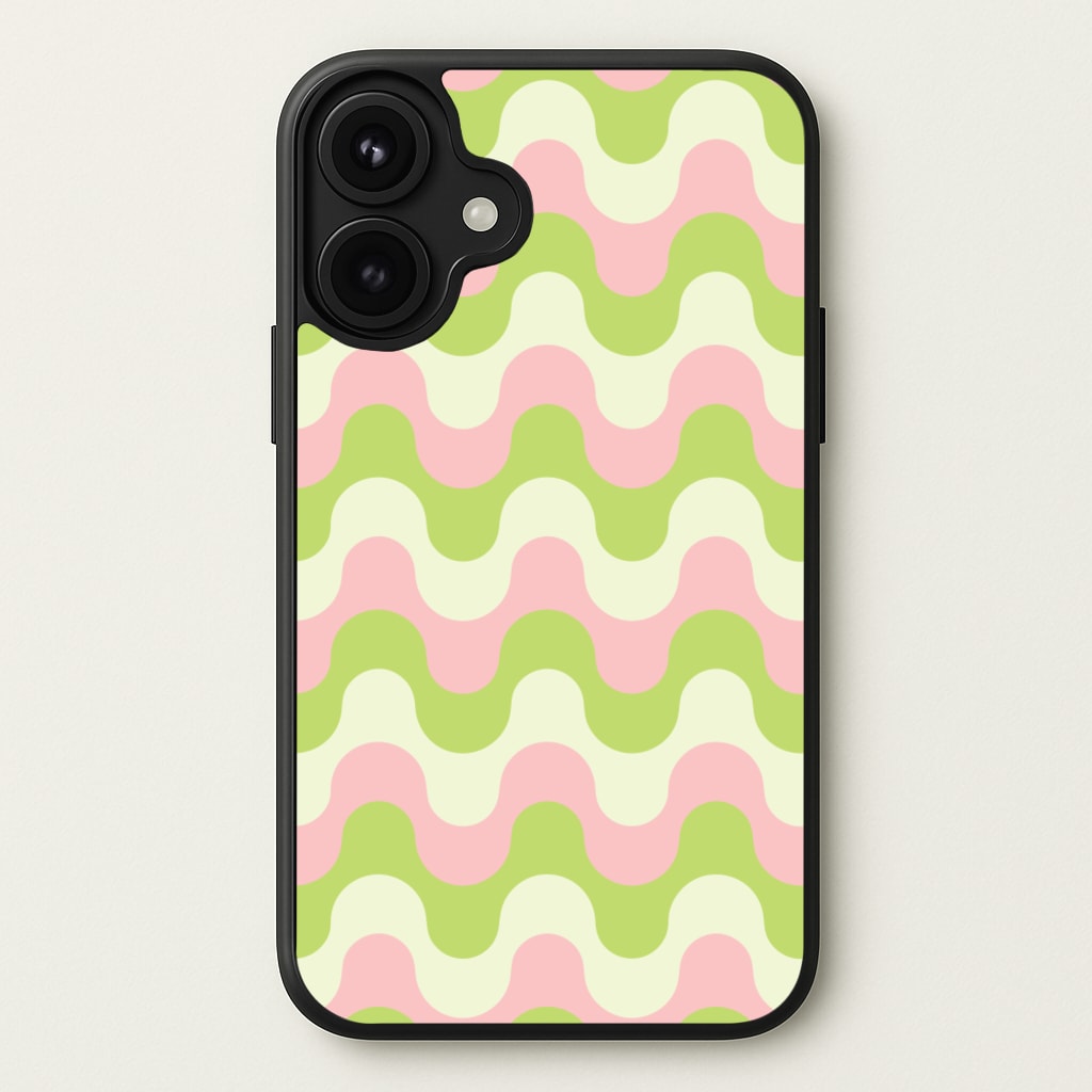 Green And Pink Retro Waves Pattern Phone Case for iPhone 17