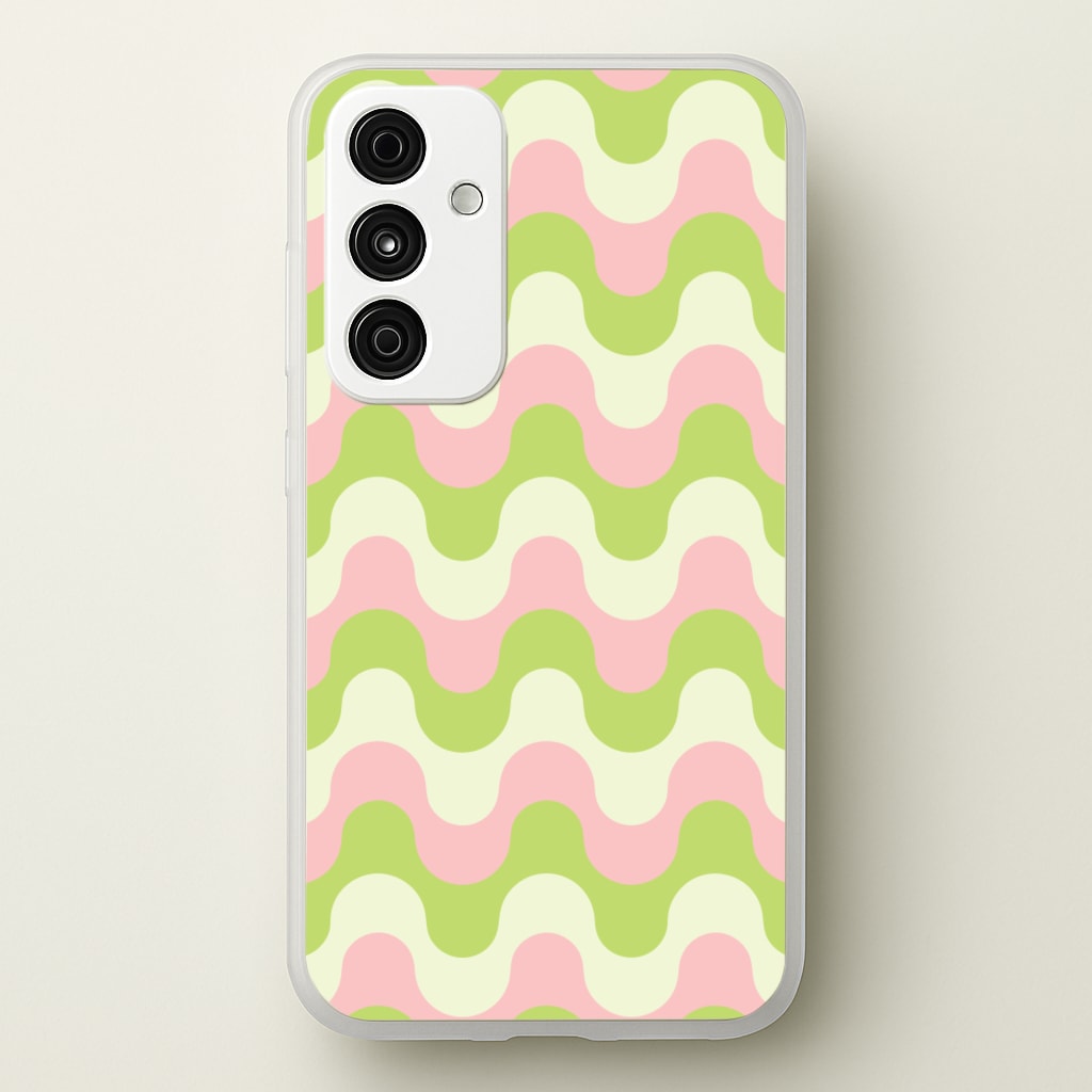 Green And Pink Retro Waves Pattern - Abstract Patterns Phone Case for Galaxy A55