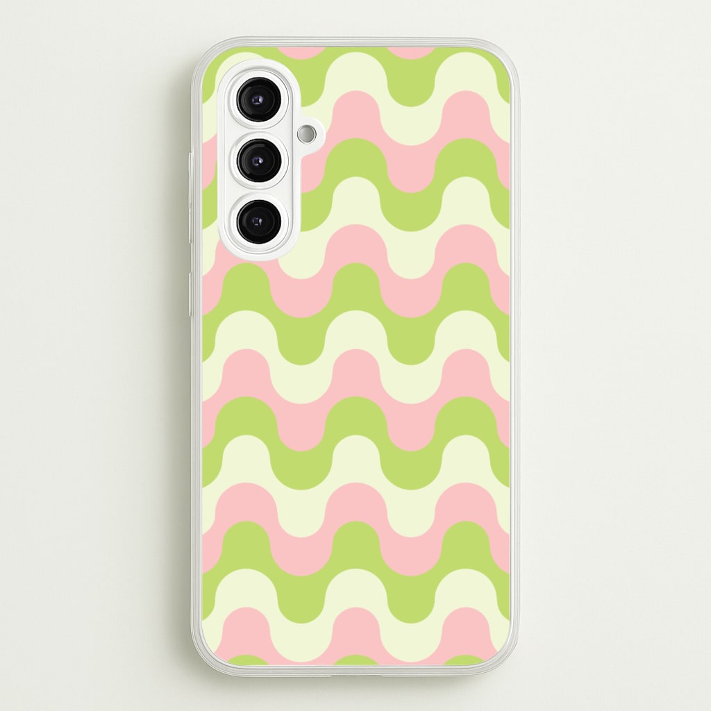 Green And Pink Retro Waves Pattern - Abstract Patterns Phone Case for Galaxy A16