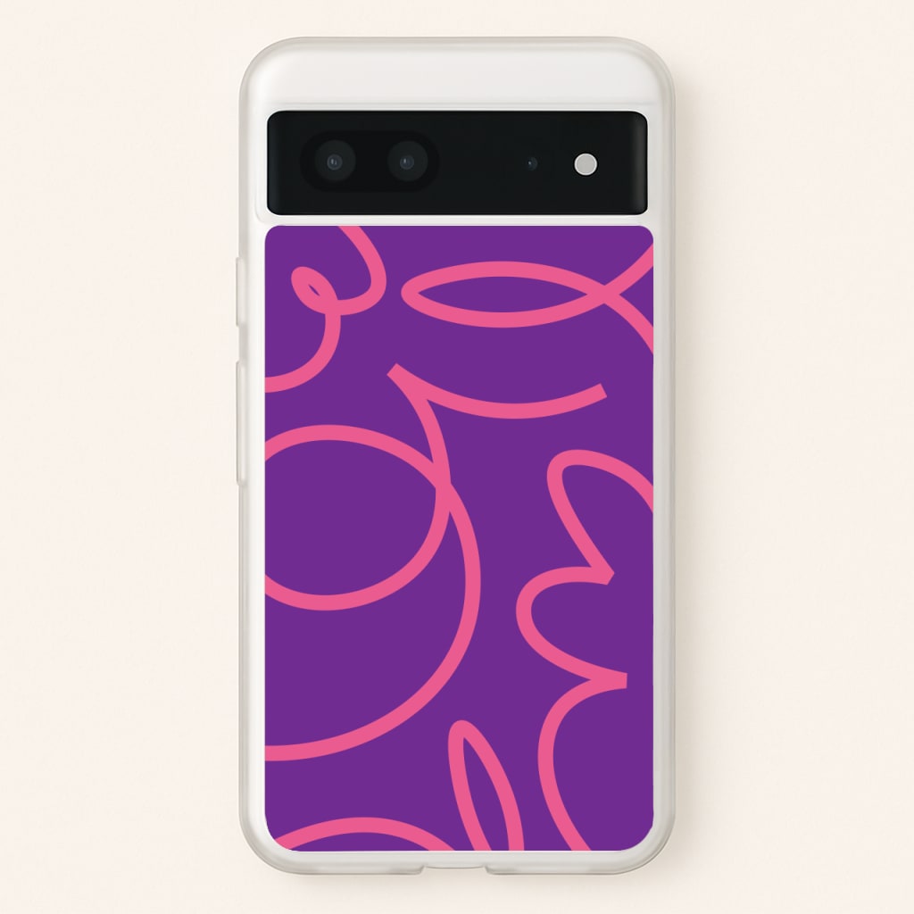 Pink Squiggles Abstract Pattern - Abstract Patterns Phone Case for Google Pixel 7