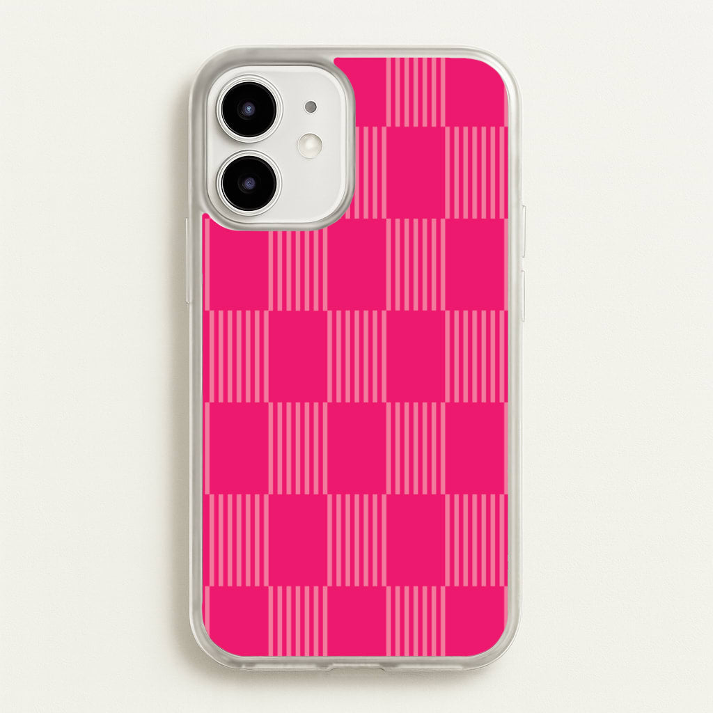 Neon Pink Checkered Abstract Pattern - Abstract Patterns Phone Case for iPhone 12 Mini
