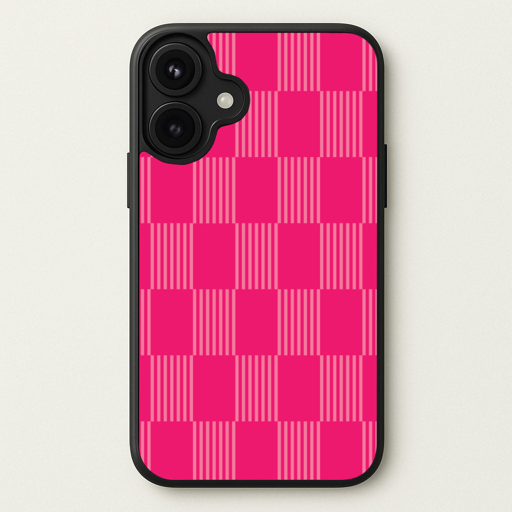 Neon Pink Checkered Abstract Pattern Phone Case for iPhone 17