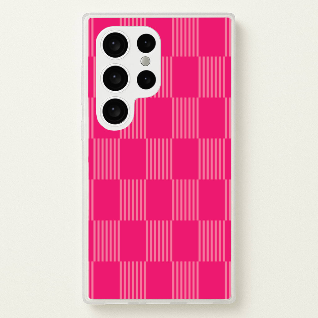 Neon Pink Checkered Abstract Pattern - Abstract Patterns Phone Case for Galaxy S24 Ultra