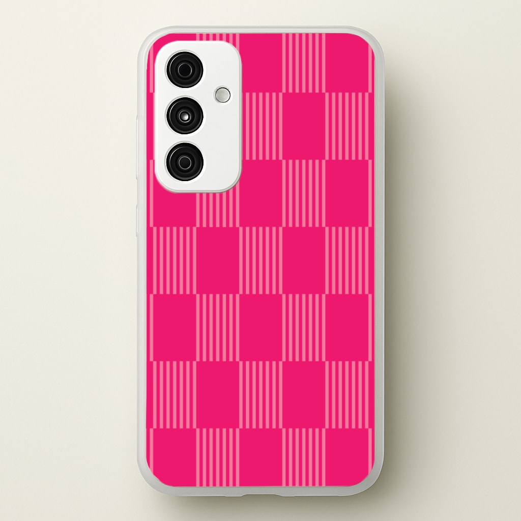 Neon Pink Checkered Abstract Pattern - Abstract Patterns Phone Case for Galaxy A35