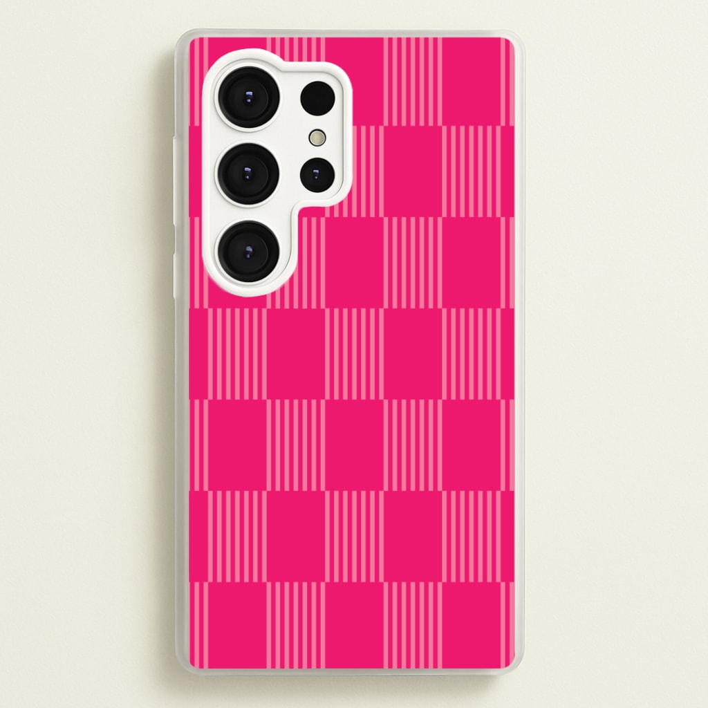Neon Pink Checkered Abstract Pattern - Abstract Patterns Phone Case for Galaxy S25 Ultra