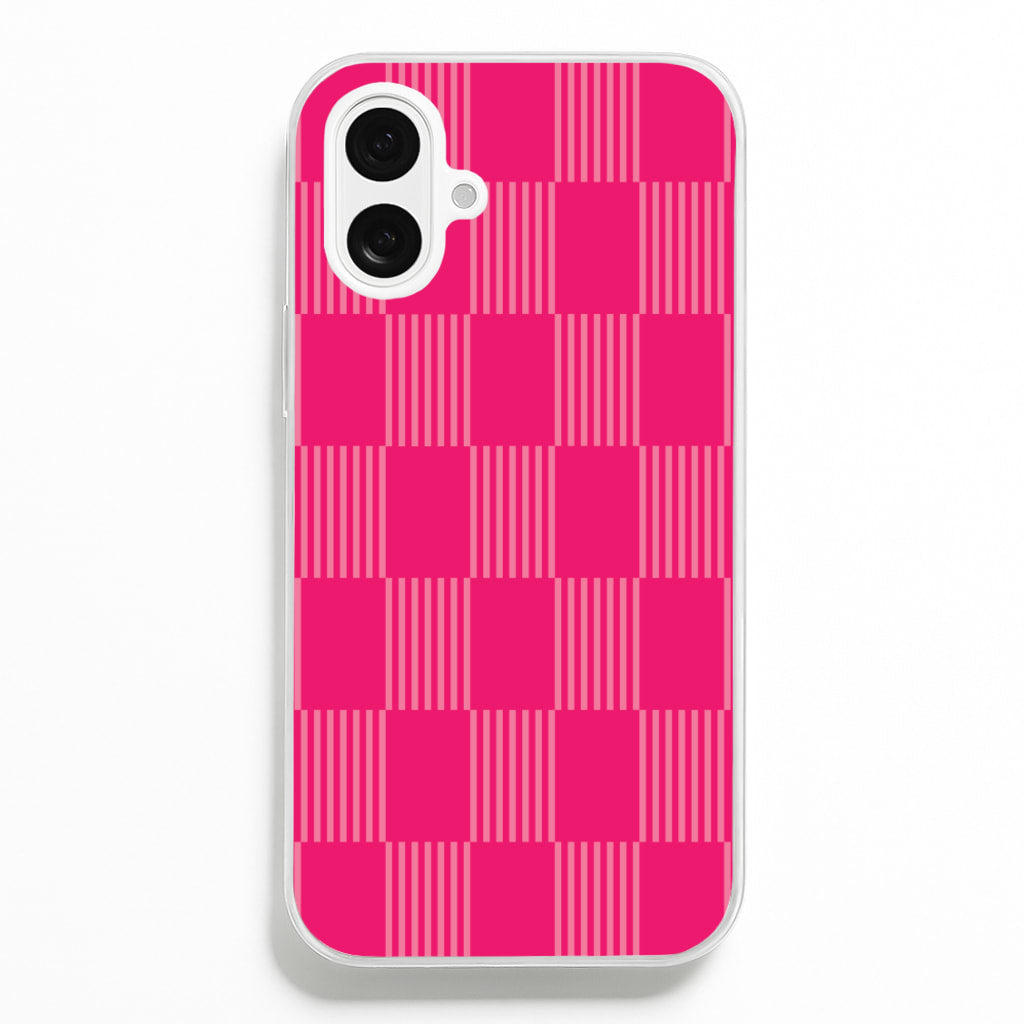 Neon Pink Checkered Abstract Pattern - Abstract Patterns Phone Case for iPhone 16 Plus