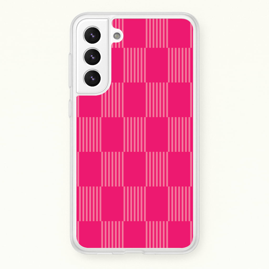 Neon Pink Checkered Abstract Pattern - Abstract Patterns Phone Case for Galaxy S21 Plus