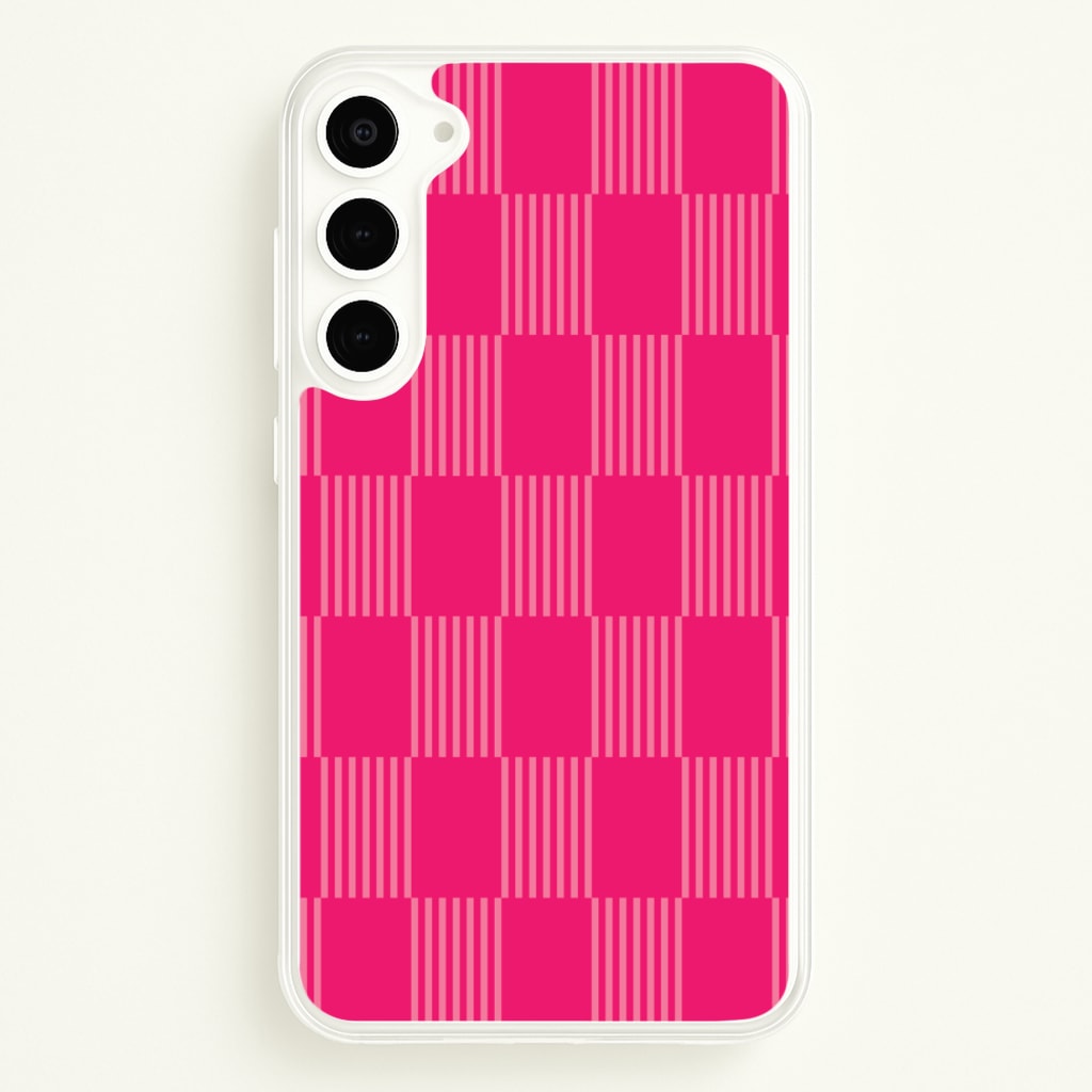 Neon Pink Checkered Abstract Pattern - Abstract Patterns Phone Case for Galaxy S23 Plus
