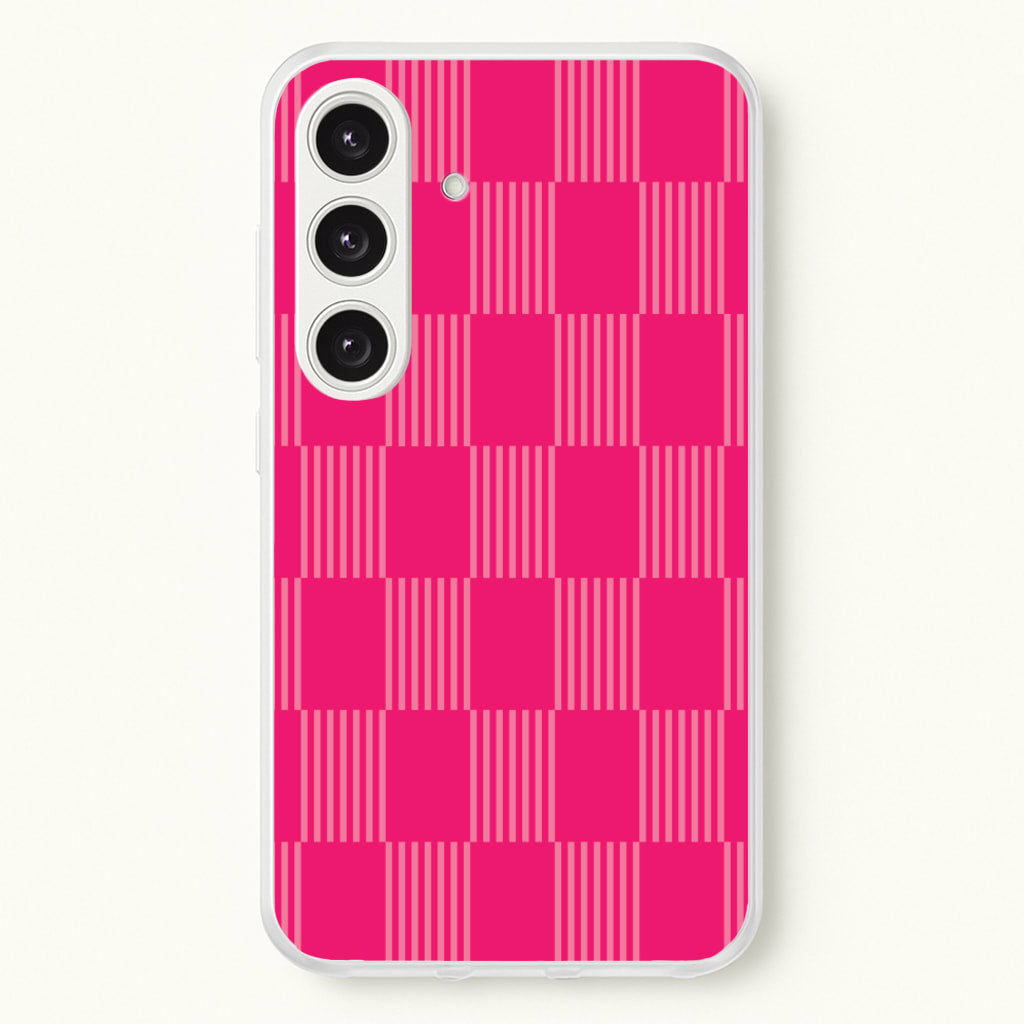 Neon Pink Checkered Abstract Pattern - Abstract Patterns Phone Case for Galaxy S25 Plus