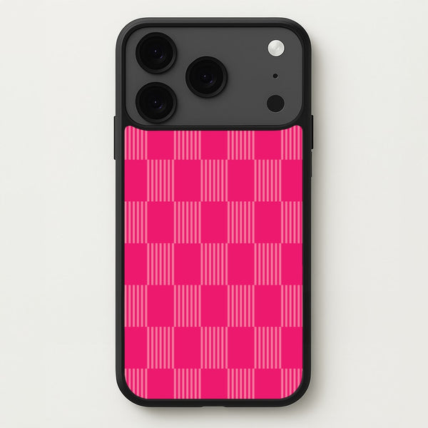 Neon Pink Checkered Abstract Pattern Phone Case for iPhone 17 Pro Max