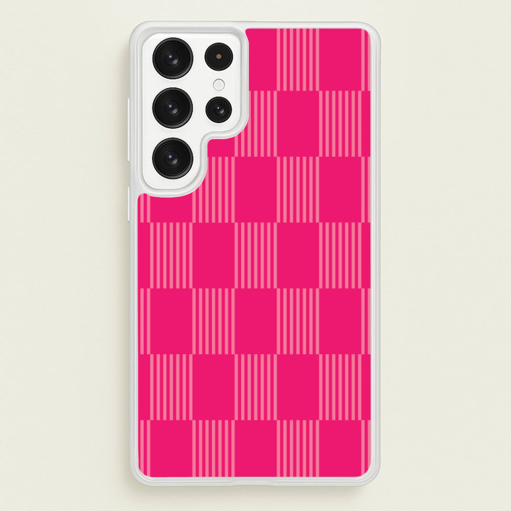 Neon Pink Checkered Abstract Pattern - Abstract Patterns Phone Case for Galaxy S22 Ultra
