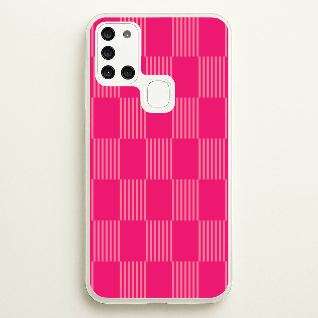 Neon Pink Checkered Abstract Pattern - Abstract Patterns Phone Case for Galaxy A21s