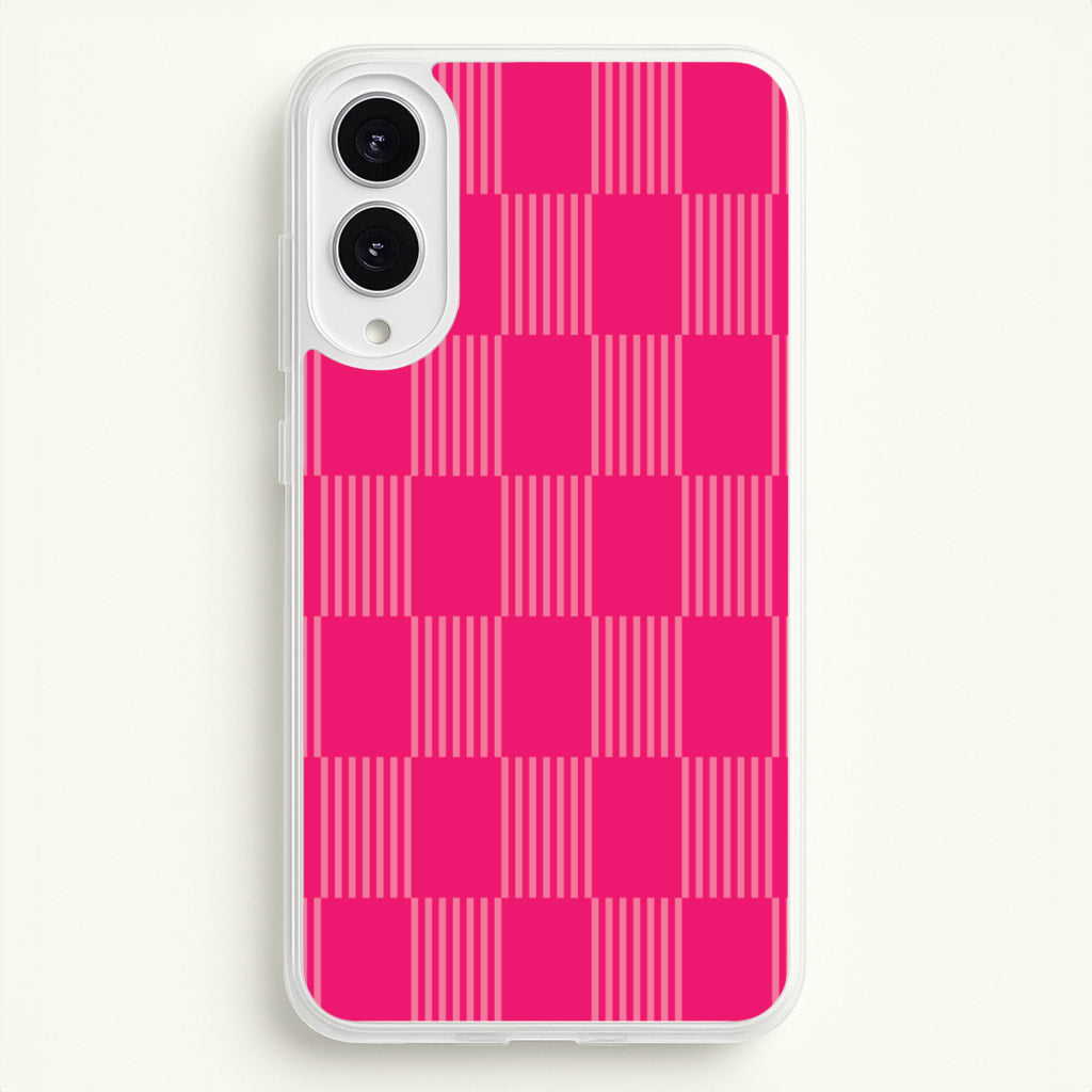 Neon Pink Checkered Abstract Pattern - Abstract Patterns Phone Case for Galaxy S25 Edge