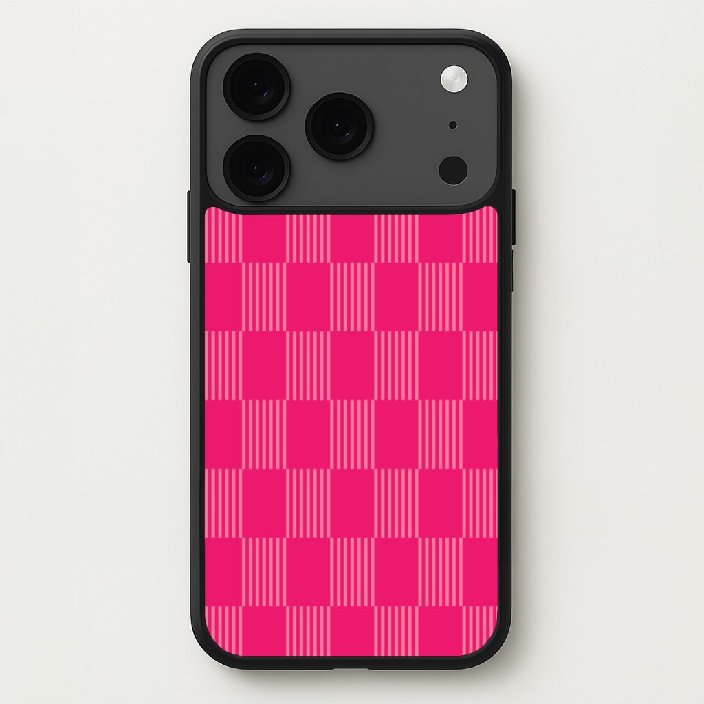 Neon Pink Checkered Abstract Pattern Phone Case for iPhone 17 Pro