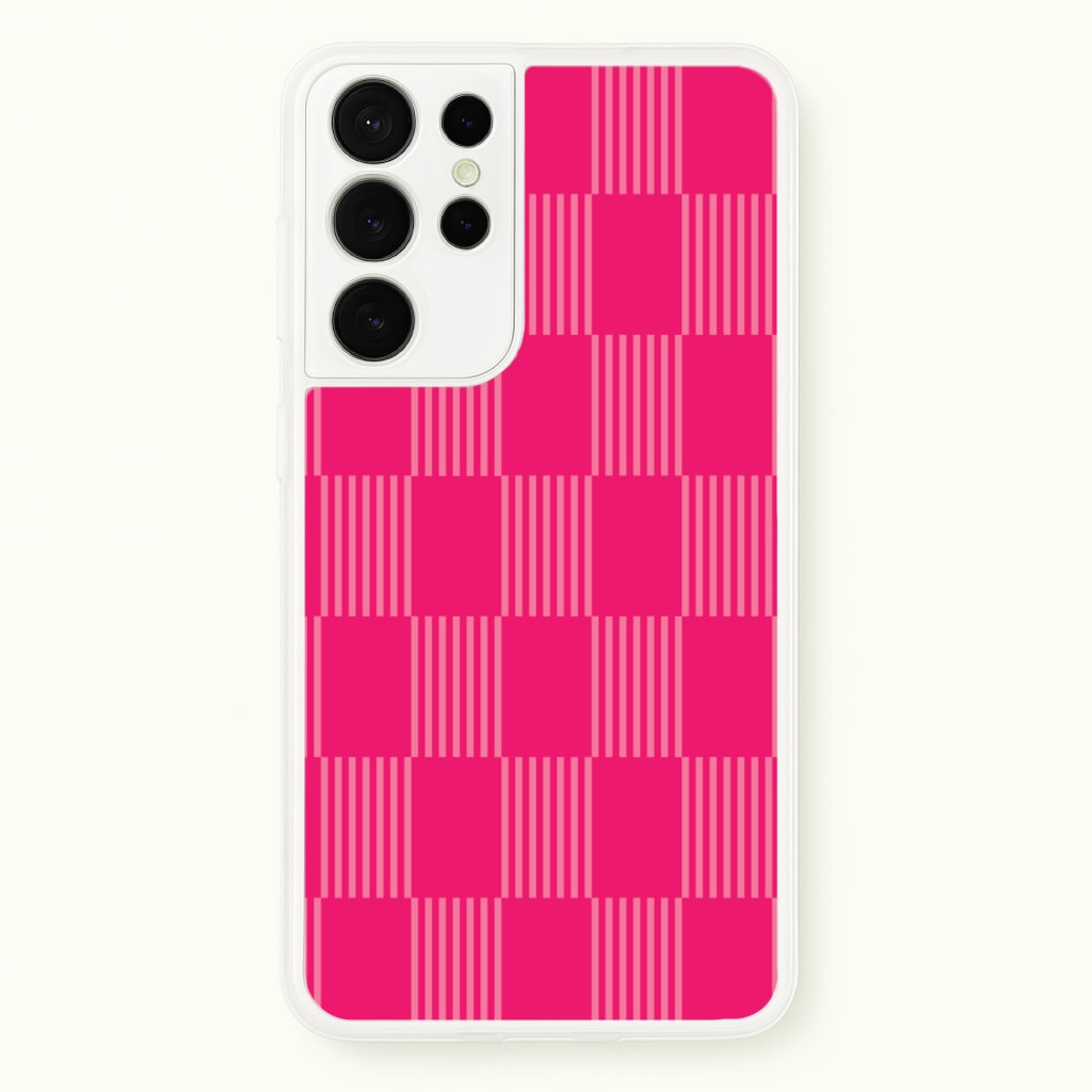 Neon Pink Checkered Abstract Pattern - Abstract Patterns Phone Case for Galaxy S21 Ultra