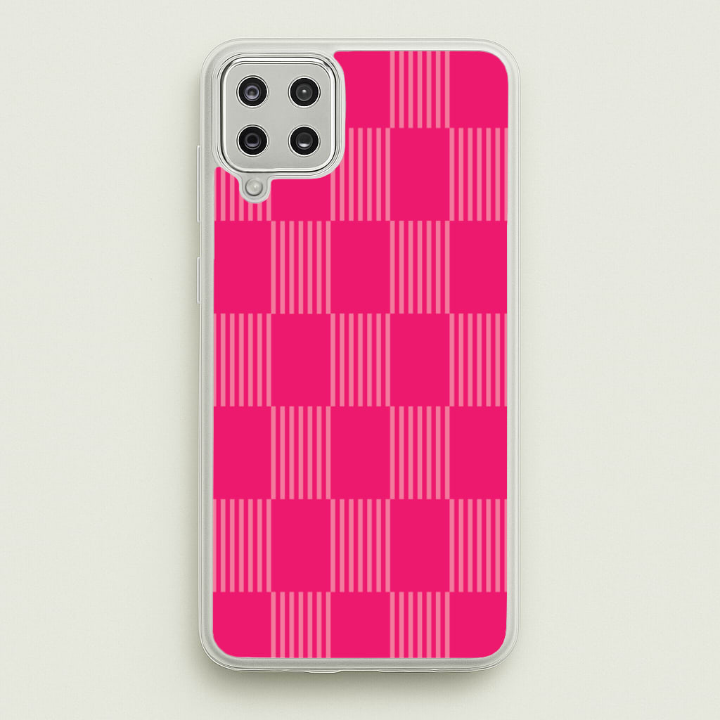 Neon Pink Checkered Abstract Pattern - Abstract Patterns Phone Case for Galaxy A12