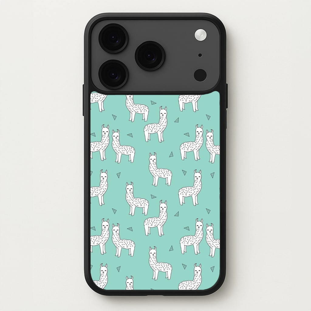 Mint Alpaca Pattern Phone Case for iPhone 17 Pro Max